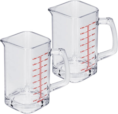 1Pc Shot Glass Measuring Cup, 4 OZ Espresso Shot Cups with Handle and V-Shaped Spout, Small Glass Measuring Cup with Thick Bottom for Baking Cocktail and Coffee (1, Red)