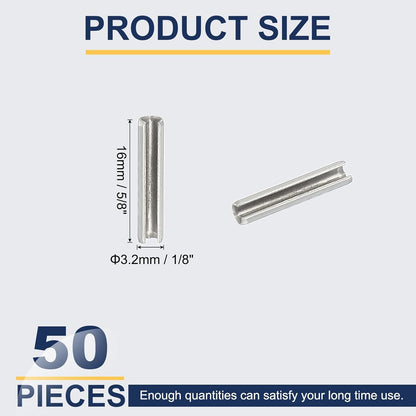PATIKIL Slotted Spring Pin, 50 Pcs 1/8" x 3/4" (3.2mm x 20mm) 304 Stainless Steel Split Roll Pins Spring Dowel for Home Improvement Automotive Machine Repair, Silver - Colors A