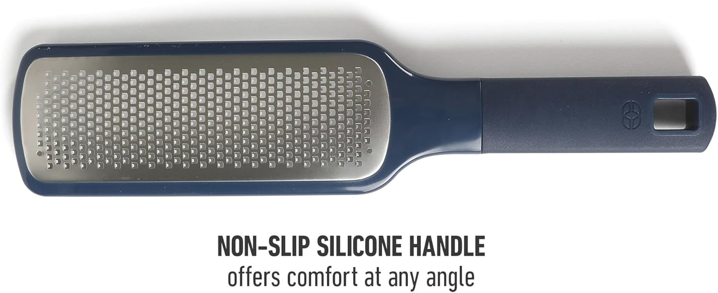 Calphalon Prime Stainless Steel Handheld Grater Lemon Zester W/Cover & Rubber Handle - Navy Blue