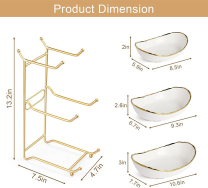 Fruit Bowl for Kitchen Counter, 3 Tier Ceramic Fruit Basket with Metal Stand, Tiered Fruit Stand for Countertop, Modern Multi Serving Bowl for Party Dessert, Vegetable, Snack