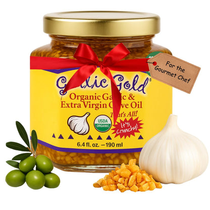 Garlic Gold Toasted Granules in Extra Virgin Olive Oil, USDA Organic Certified Minced Garlic, Sodium Free, Non GMO & Vegan, Keto & Paleo Friendly (6.4 Oz, 2 Pack)