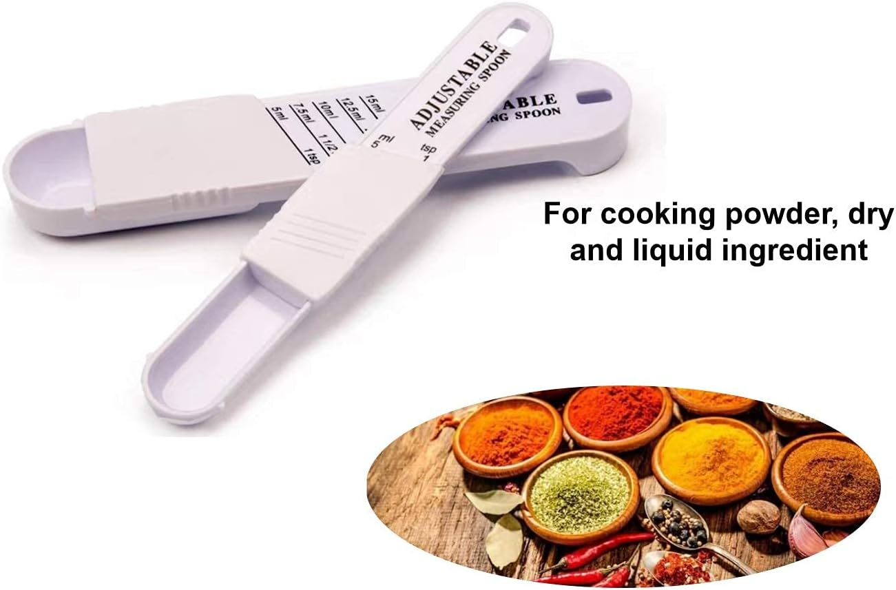 2-Piece Premium WinAimer Kitchen Adjustable Teaspoon And Tablespoon Set, Plastic, Measuring Spoon for Baking, Cooking Powder, Dry and Liquid Ingredient (White)