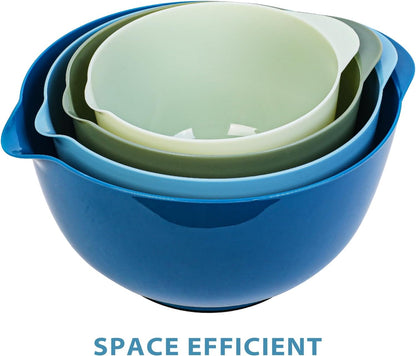 BoxedHome Green Ombre Nesting Plastic Mixing Bowl Set With Pour Spout, Microwave and Dishwasher Safe, BPA free Non-Slip Base, Set of 4 Size 1.7, 2.5, 3.5 and 4.5qt, Great for Prepping, Baking, Cooking