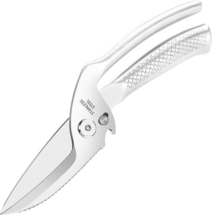 Heavy Duty Kitchen Poultry Shears - Professional Food Scissors for Spatchcocking Chicken, Cutting Raw Meat & Poultry Bones, Thick Steel Blades, Spring-Loaded, Dishwasher Safe Black