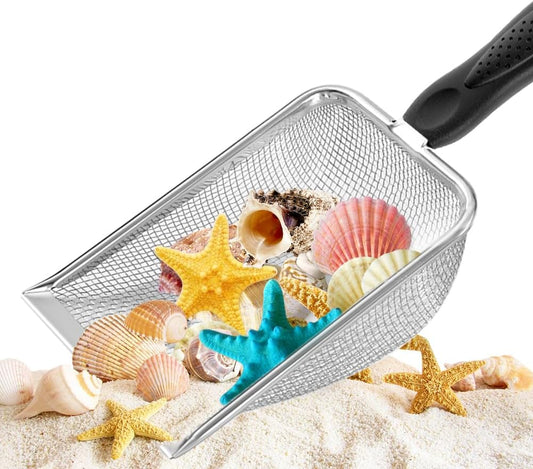 Beach Mesh Shovel, Shark Tooth Sifter Dipper for Shell Collecting, Kids Filter Sand Scooper for Picking Up Shells - Beach Snow Toys for Kids (Red)