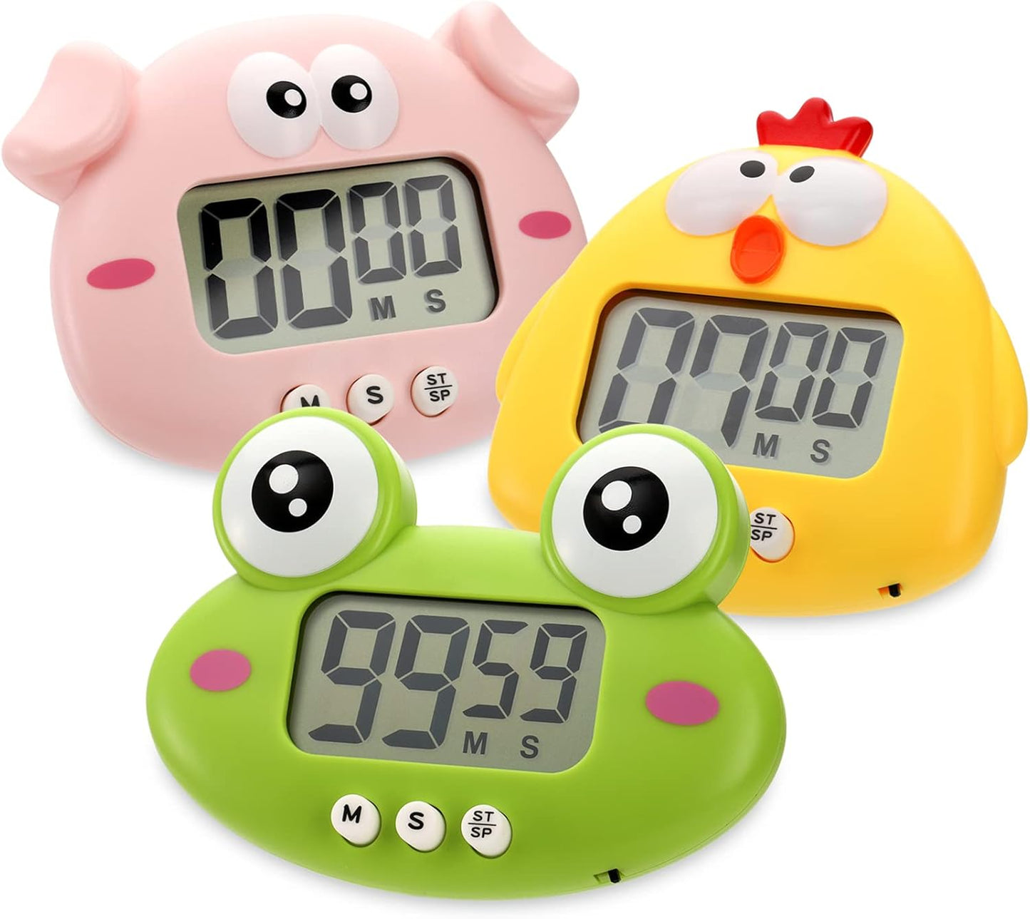 DEAYOU 3-Pack Digital Kitchen Timer, Small Electronic Timers for Cooking, Magnetic Cute Timer Clock with Stand for Kid, Teacher, Senior, Exercise, Study, Baking, Big Digits, Loud Alarm, Count Up Down