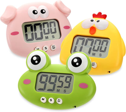DEAYOU 3-Pack Digital Kitchen Timer, Small Electronic Timers for Cooking, Magnetic Cute Timer Clock with Stand for Kid, Teacher, Senior, Exercise, Study, Baking, Big Digits, Loud Alarm, Count Up Down