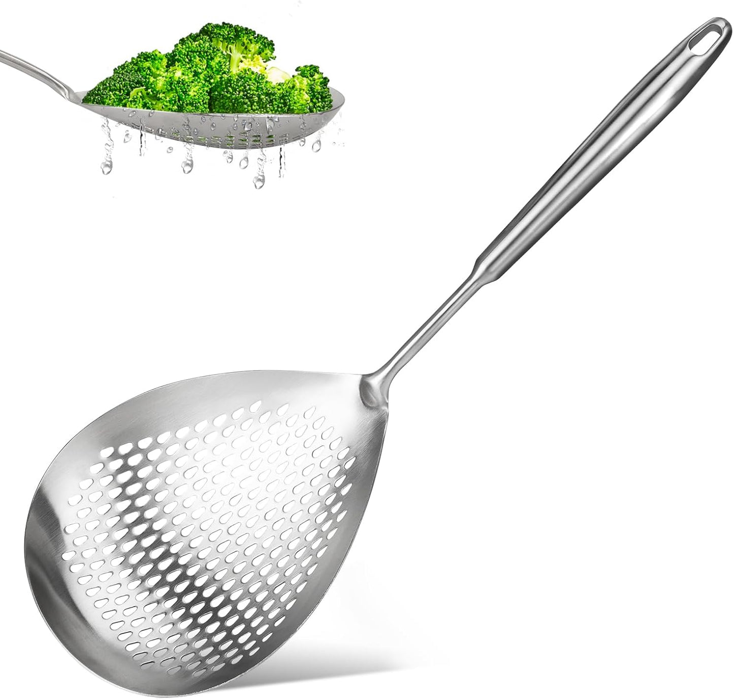 Steel Spider Strainer Skimmer Ladle, Strainer Spider Skimmers for Kitchen Cooking and Frying, Premium Strainer Spoon Diameter: 5.4Inch, Total Length: 15.4Inch