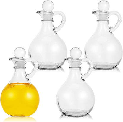 Suclain 6 Sets 12oz Glass Oil and Vinegar Cruets Set Round Oil Dispenser Olive Bottle with Airtight Stopper Salad Dressing Bottle Glass Condiment Container for Kitchen Homemade Syrup Olive Condiment