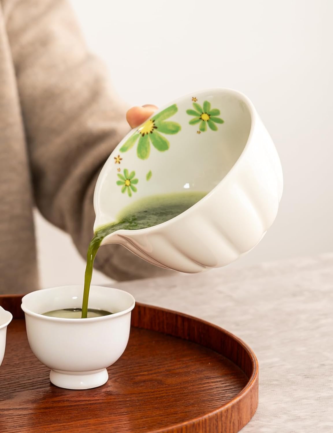 TANG PIN Matcha Set - Match Bowl and Whisk, 15 OZ, Matcha Scoop | Matcha Whisk Stand (Chasen Holder) - 4pc Perfect Matcha Kit for Matcha Tea Ceremony (Mottled Green)