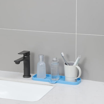 MicoYang Silicone Soap Dish with Drain Spout, Self-Draining Sink Organizer Tray for Bathroom and Kitchen, Sponges, Dispensers and Soap Holder, Non-Slip and Dishwasher Safe, Black (Compact, 4.9"×3.2")