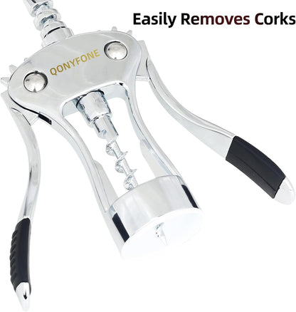 Wing Corkscrew Wine Opener, Premium Zinc Alloy Manual Bottle Opener, Heavy Duty Multifunctional Tool for Kitchen, Bar, Restaurant & Waiters (Silver)