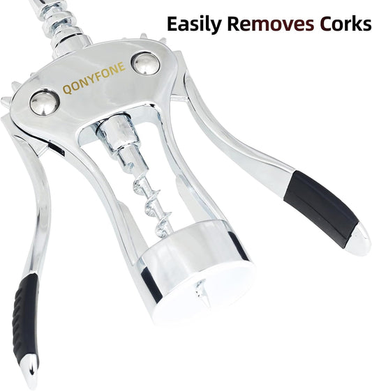 Wing Corkscrew Wine Opener, Premium Zinc Alloy Manual Bottle Opener, Heavy Duty Multifunctional Tool for Kitchen, Bar, Restaurant & Waiters (Silver)