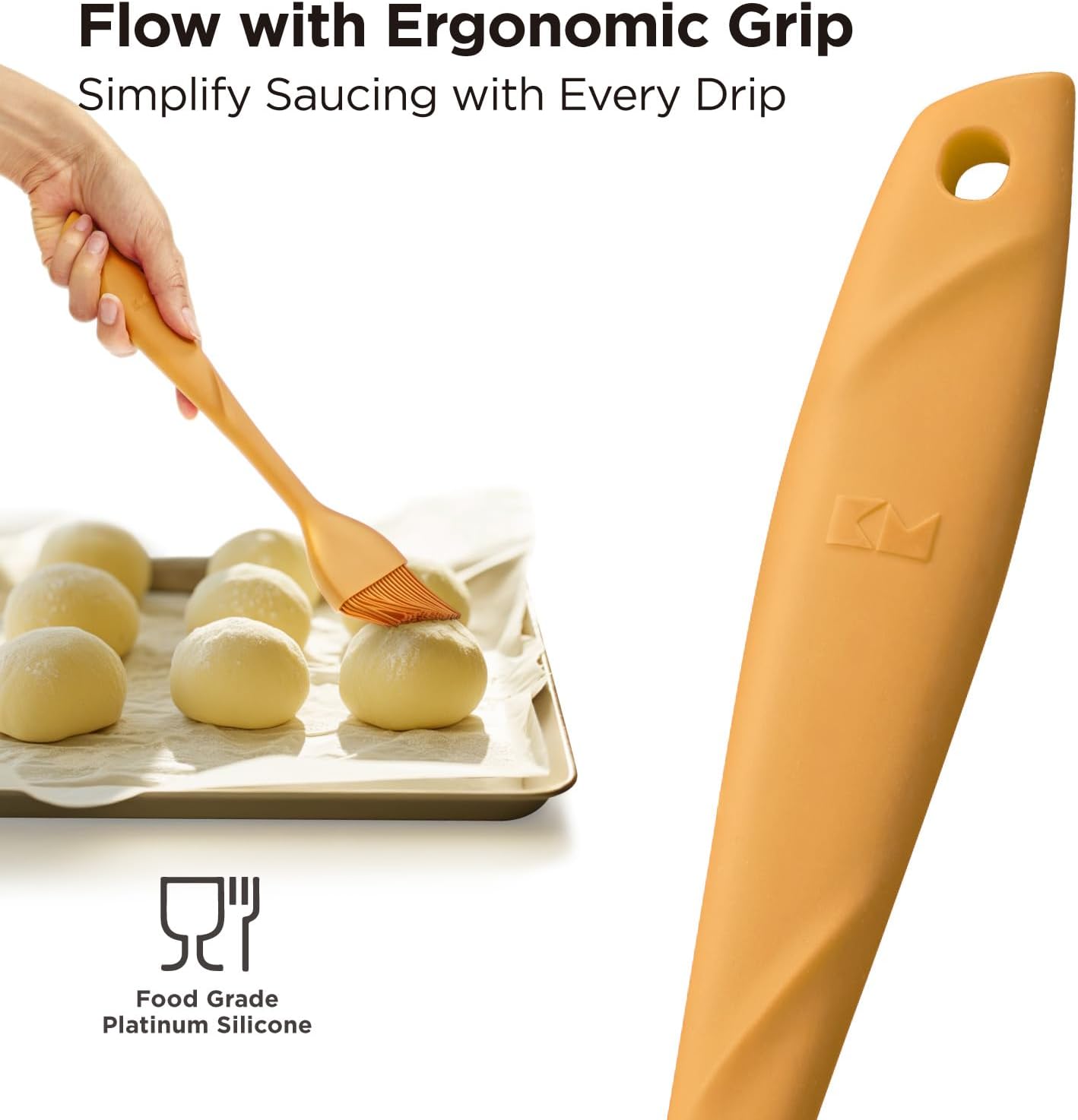 Kitchen Mama WaltzGrip Platinum Silicone Basting Pastry Brush: Set of 2 Heat-Resistant Brushes Utensils for Cooking, Baking, Grilling, Barbecue, and Spreading Oil, Butter, Egg (Yellow)