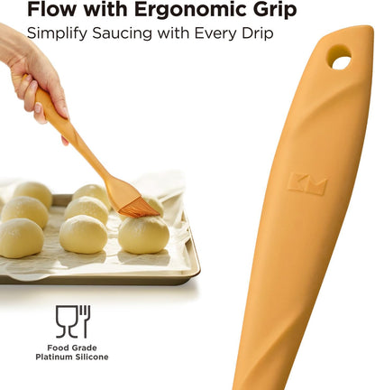 Kitchen Mama WaltzGrip Platinum Silicone Basting Pastry Brush: Set of 2 Heat-Resistant Brushes Utensils for Cooking, Baking, Grilling, Barbecue, and Spreading Oil, Butter, Egg (Yellow)