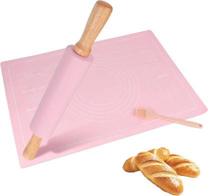 Silicone Rolling Pin for Baking,15Inch Pastry Dough Roller with Wooden Handle,Non Stick Surface Rolling Pin for Dough Cookie Pastry Tapered Dumpling Baking Supplies Kitchen Accessories
