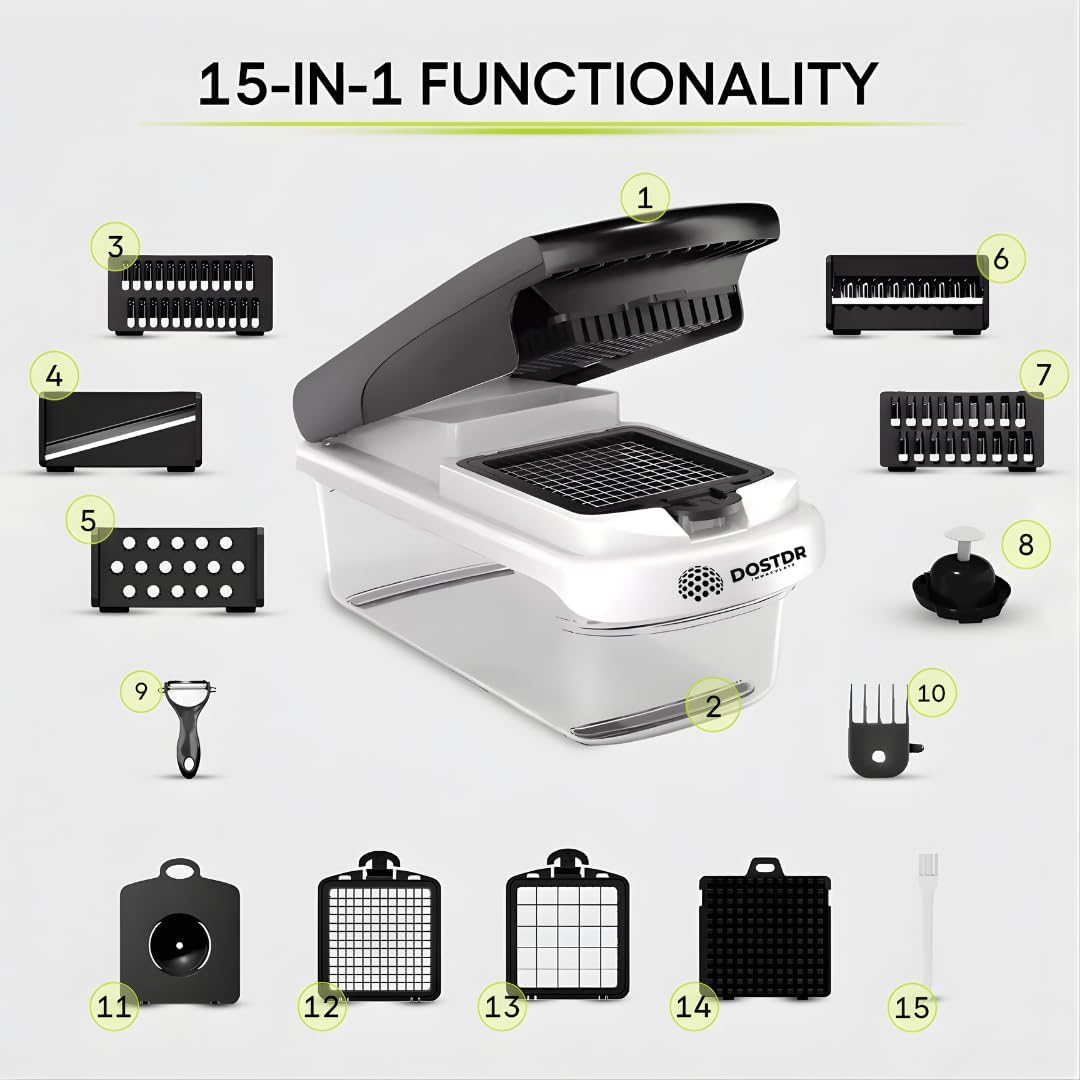 Compact Premium Vegetable Chopper, Mandoline Slicer, Veggie Chopper Food Chopper Container, Vegetable Cutter, Onion Salad Vegetable Chopper, Fruit Slicer, Shredding (White & Black)