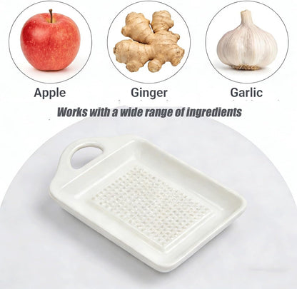 Ceramic Garlic Grater Plate, Ginger Grinder & Garlic Mincer with Raised Teeth, Multi-Function Manual Grater for Baby Food, Vegetables, Fruit & Spices, White