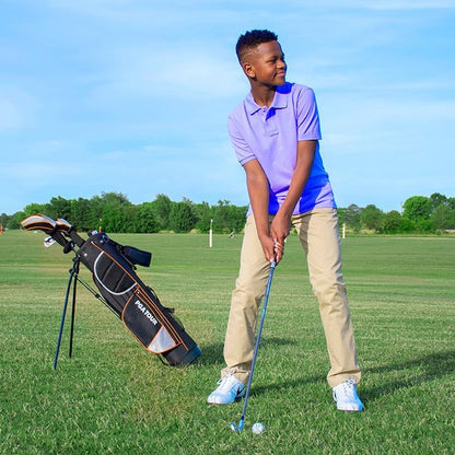 PGA Tour Youth Golf Club Set for Ages 8-12 & 12+ (4’8”–5’10”), Right and Left-Handed Kids Golf Sets – Beginner Junior Golf Clubs with Lightweight Stand Bag, Mallet Putter, Hybrid, Driver