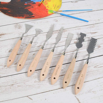 CONDA Palette Knife Painting Stainless Steel Spatula Palette Knife Oil Paint Metal Knives Wood Handle (Red 5 Piece)
