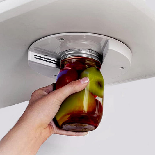 Under Cabinet Jar Opener, Original Jar Lid Opener, Ideal for Seniors, Weak Hands, Arthritis, White Plastic, Cylindrical Shape, Kitchen & Office Use