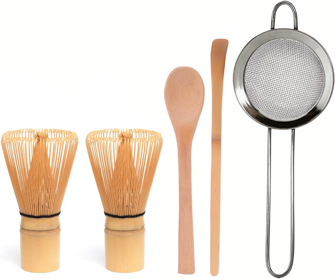 Matcha Whisk Set, Ceramic Matcha Set Includes Bowl with Spout, Whisk and Holder, Bamboo Scoop, Sifter and Tea Towel - 6 Pcs Matcha Kit Gift for Lovers Beginners (Pink)