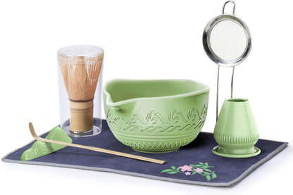 510mL Matcha Whisk Set: 8 Pcs Complete Ceramic Matcha Kit with Handcrafted Bamboo Chasen & Bowl - Frothy Tea Ceremony, Romantic Morning Ritual - Gift for Mom & Beginners