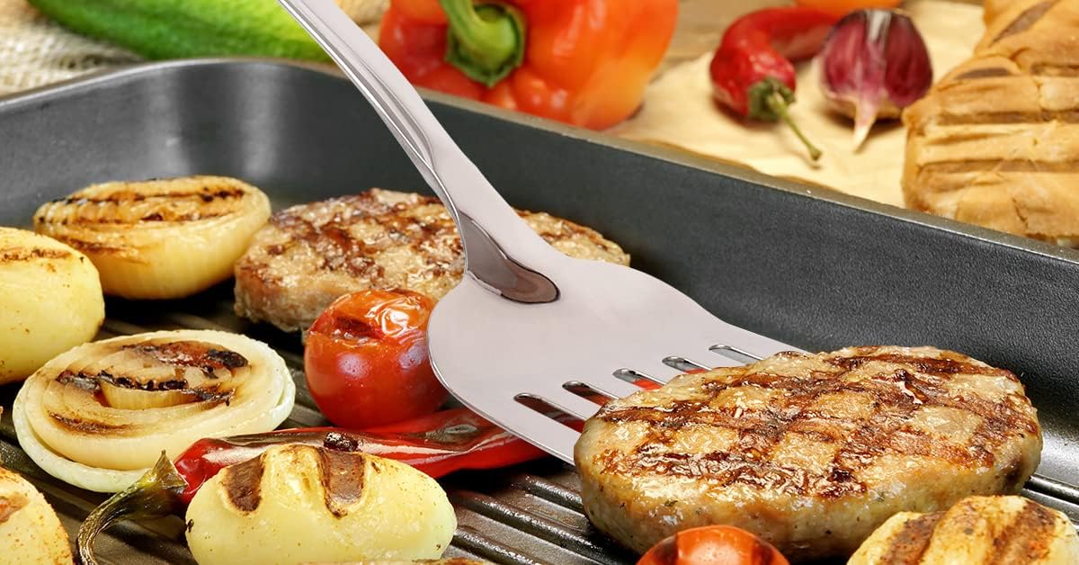 Zulay Kitchen Stainless Steel Spatula - 14.8” Heat-Resistant Metal Slotted Turner for Cooking, Frying & Grilling - Durable, Rust-Proof & Dishwasher Safe Kitchen Utensil for Everyday Use