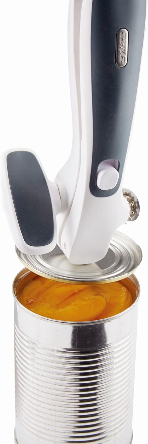 Zyliss E930043 Can Opener Lock and Lift, Plastic/Stainless Steel, White/Grey, Manual Tin Opener, Safe and Easy Lid Removal/Disposal, Lock and Unlock Safety, Dishwasher Safe