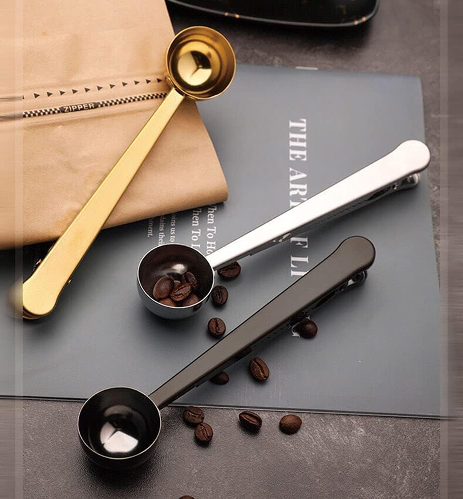 Coffee Scoop Clip Stainless Steel Tablespoon Coffee Spoon With long handle Multifunction Sealing Bag Clip For Tea, Coffee, Protein Powder, Instant Drinks, Kitchen Tools