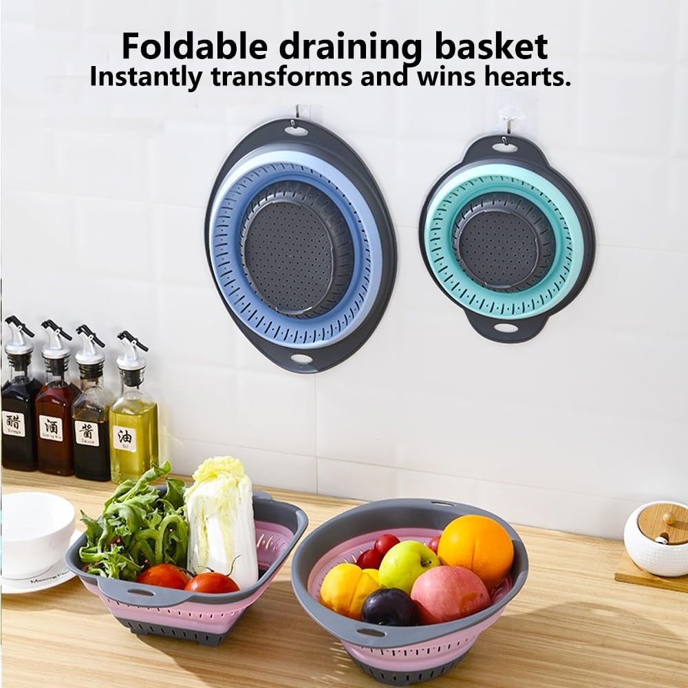 Collapsible Colander and Strainer,Silicone Strainer Colanders & Food Strainers,for Vegetable and Fruit, Kitchen Essentials (2, Blue, 1.3L+2.5L)