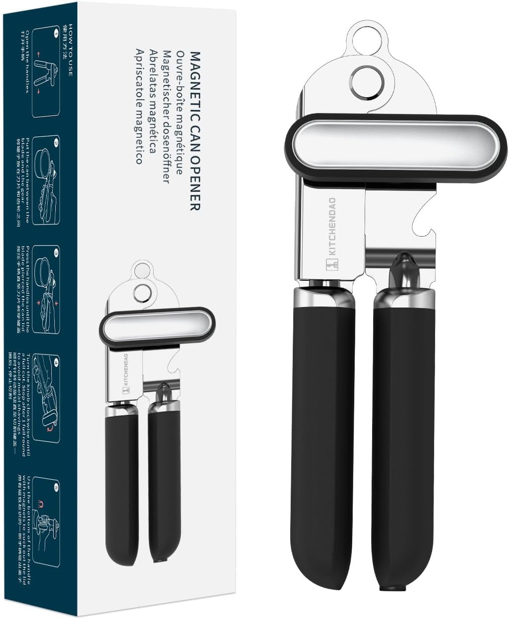 KITCHENDAO Manual Can Opener, Super Sharp Sandvik 12C27 Blade, Handheld Can Opener with Magnet, Smooth Edge Cut, Soft Grip, Oversized Knob for Seniors & Arthritis, Easy to Use, Green