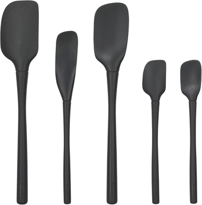 Tovolo Stainless Steel Handled Silicone Spatula Set of 5 White, Dishwasher Safe Kitchen Spatula Set for Cooking Baking, Non Toxic BPA Free Silicone Spatula set with Metal Steel Handle