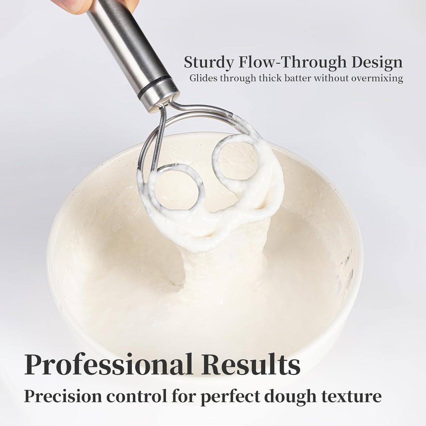Premium Stainless Steel Danish Dough Whisk (8.5 Inch) - Dishwasher Safe Sourdough Bread Mixer & Batter Blender for Pizza, Pastry Baking