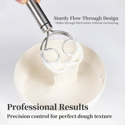 Premium Stainless Steel Danish Dough Whisk (8.5 Inch) - Dishwasher Safe Sourdough Bread Mixer & Batter Blender for Pizza, Pastry Baking