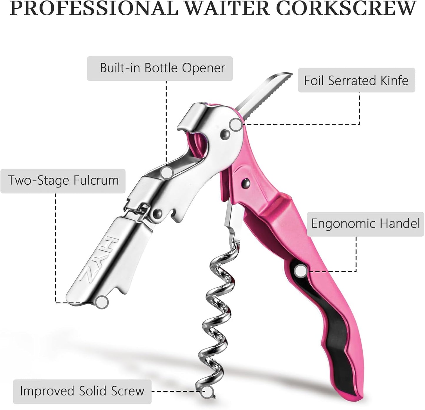 HYZ 2-Pack Wine Opener Waiter Corkscrew, Professional Wine Key for Servers, Bartender, with Foil Cutter, Manual Wine Bottle Opener Double Hinged (Black)
