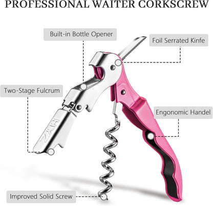 HYZ 2-Pack Wine Opener Waiter Corkscrew, Professional Wine Key for Servers, Bartender, with Foil Cutter, Manual Wine Bottle Opener Double Hinged (Black)