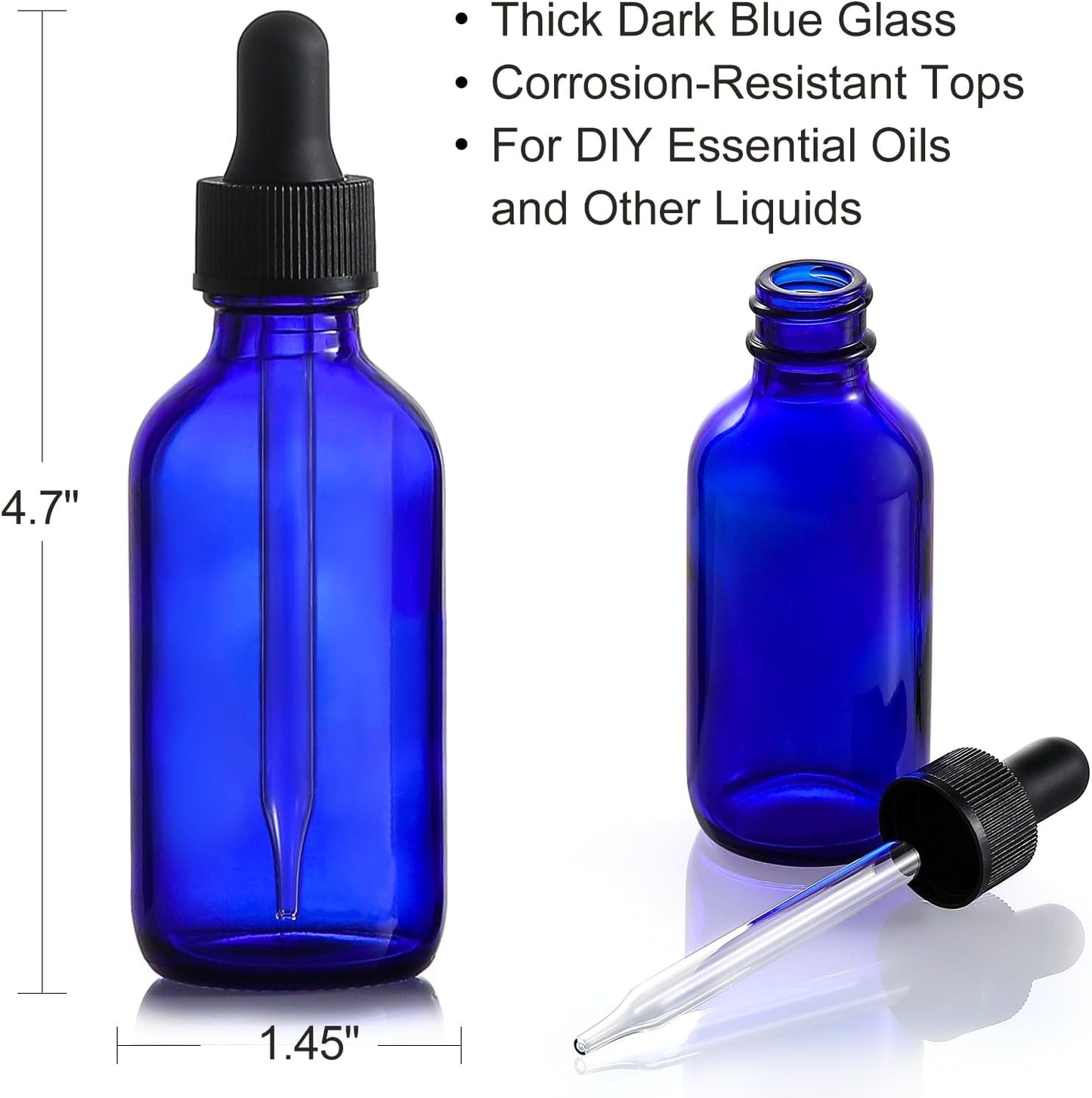 4 Pack, 2 oz Bottles with Dropper & 1 Funnel & 4 Labels - Essential Oils Bottles for Health, Personal Care & Beauty - 60ml Thick Dark Amber Glass Tincture Bottles, Refillable Cosmetic Containers