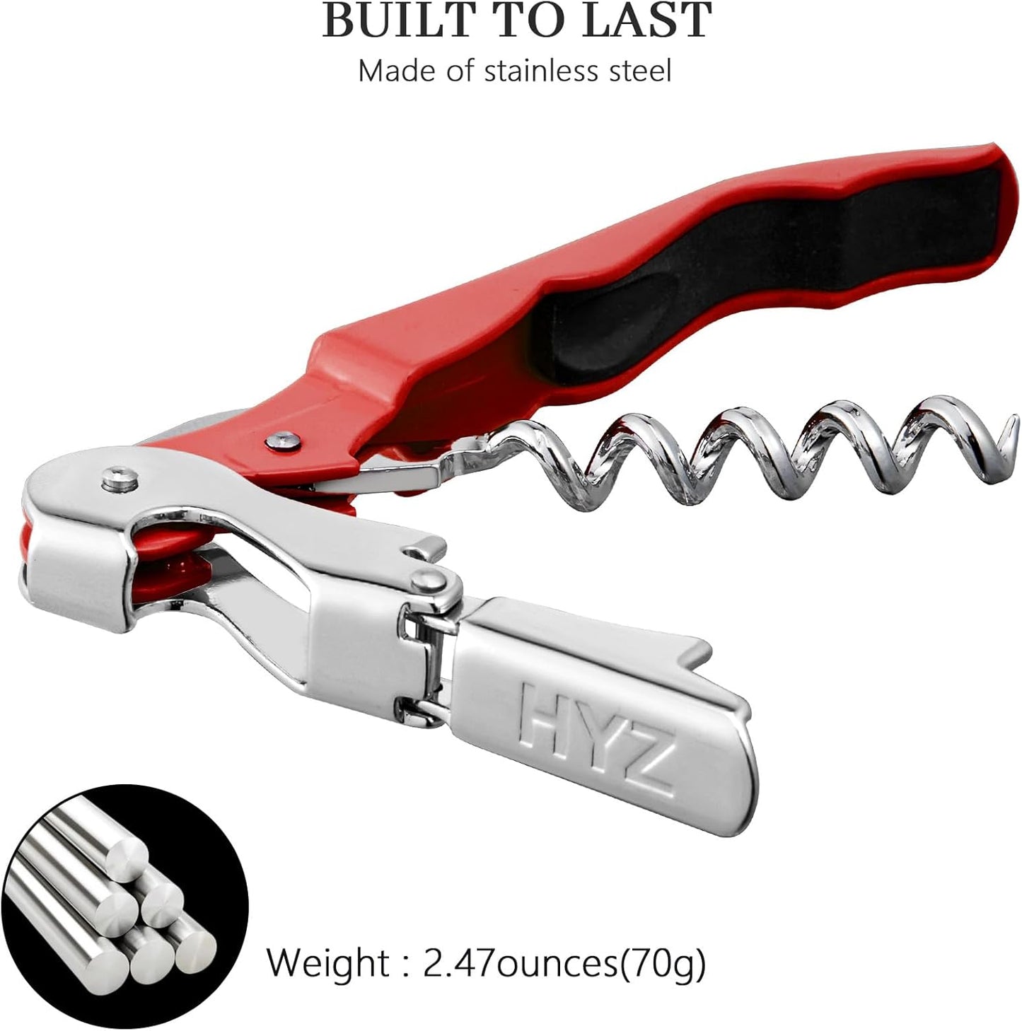 HYZ 2-Pack Wine Opener Waiter Corkscrew, Professional Wine Key for Servers, Bartender, with Foil Cutter, Manual Wine Bottle Opener Double Hinged (Black)