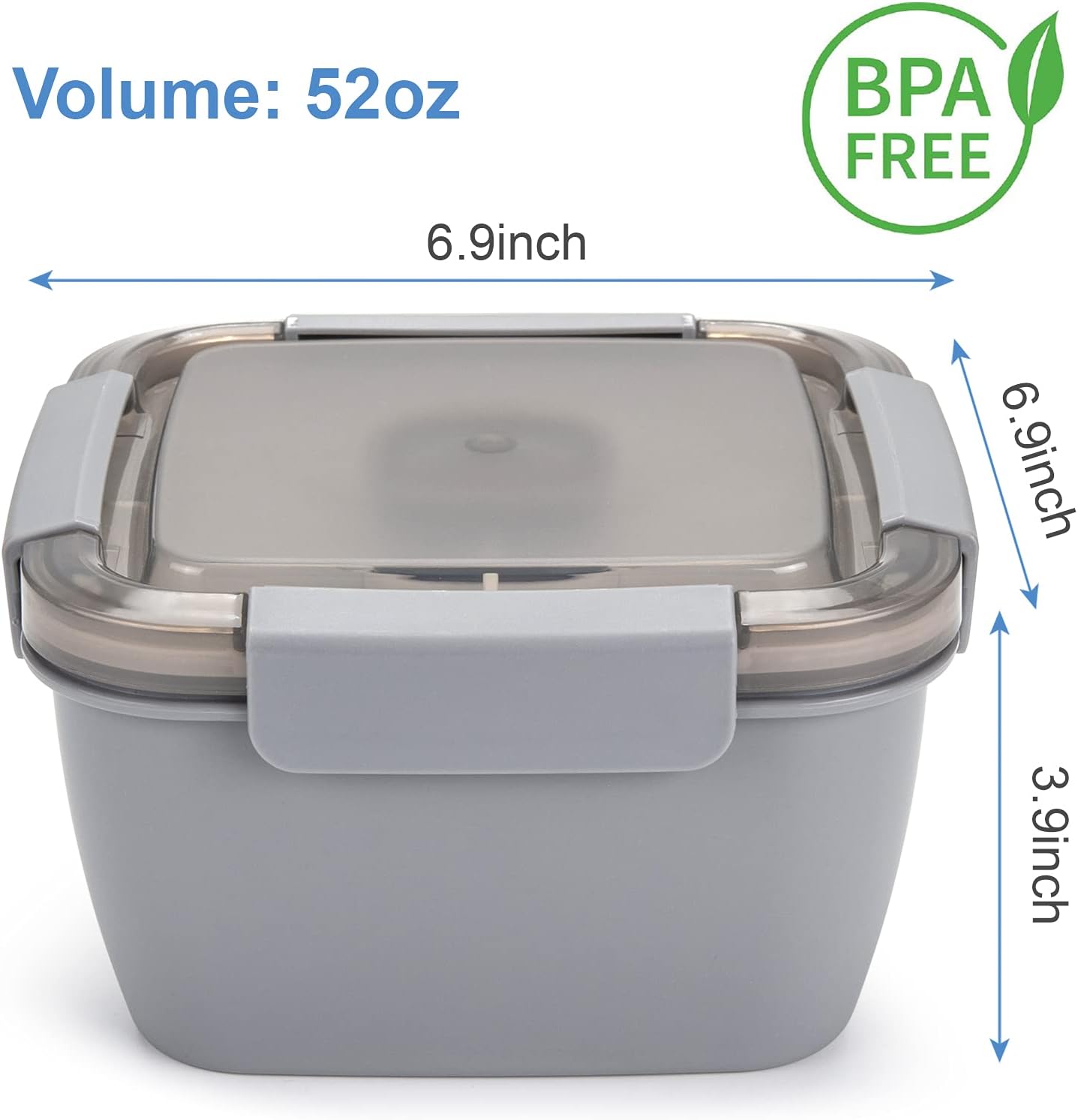Freshmage Salad Lunch Container To Go, 52-oz Salad Bowls with 3 Compartments, Salad Dressings Container for Salad Toppings, Snacks, Men, Women (Blue)