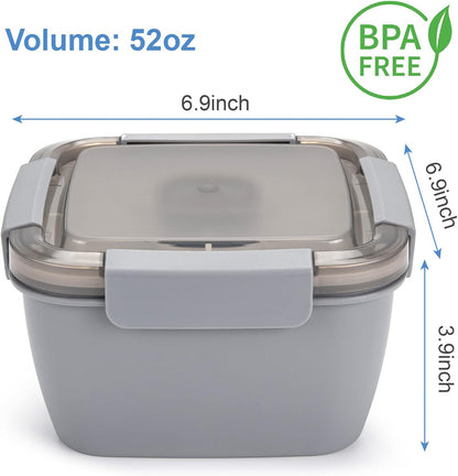 Freshmage Salad Lunch Container To Go, 52-oz Salad Bowls with 3 Compartments, Salad Dressings Container for Salad Toppings, Snacks, Men, Women (Blue)