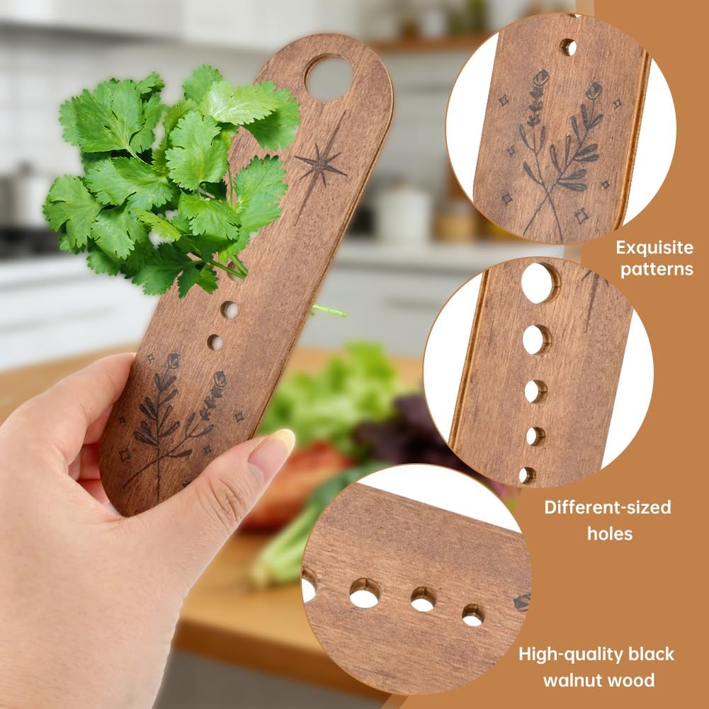 Herb Stripper 2pack, 7 Hole/8 Hole Wooden Vegetable Leaf Separator, 4mm-18mm Sized Holes Handmade Herb Stripper Tool with Cleaning Brush, Gifts for Chefs and Home Cooks