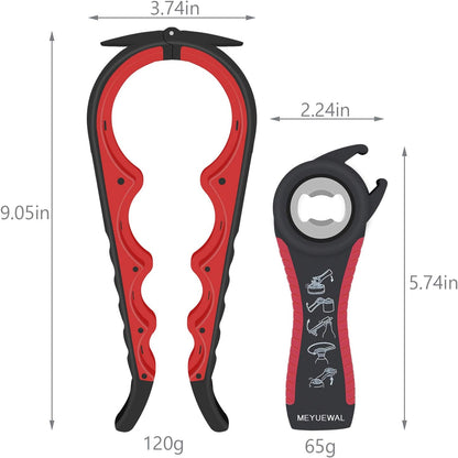 Jar Opener, 5 in 1 Multi Function Can Opener Bottle Opener Kit with Silicone Handle Easy to Use for Children, Elderly and Arthritis Sufferers (Apple Red）