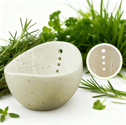 Herbal Peeling Bowl Pottery Herb Stripper Bowl Four-Slot Herb Peeler with Multiple Apertures for Separating Leaves and Stems from Various Plants (White)