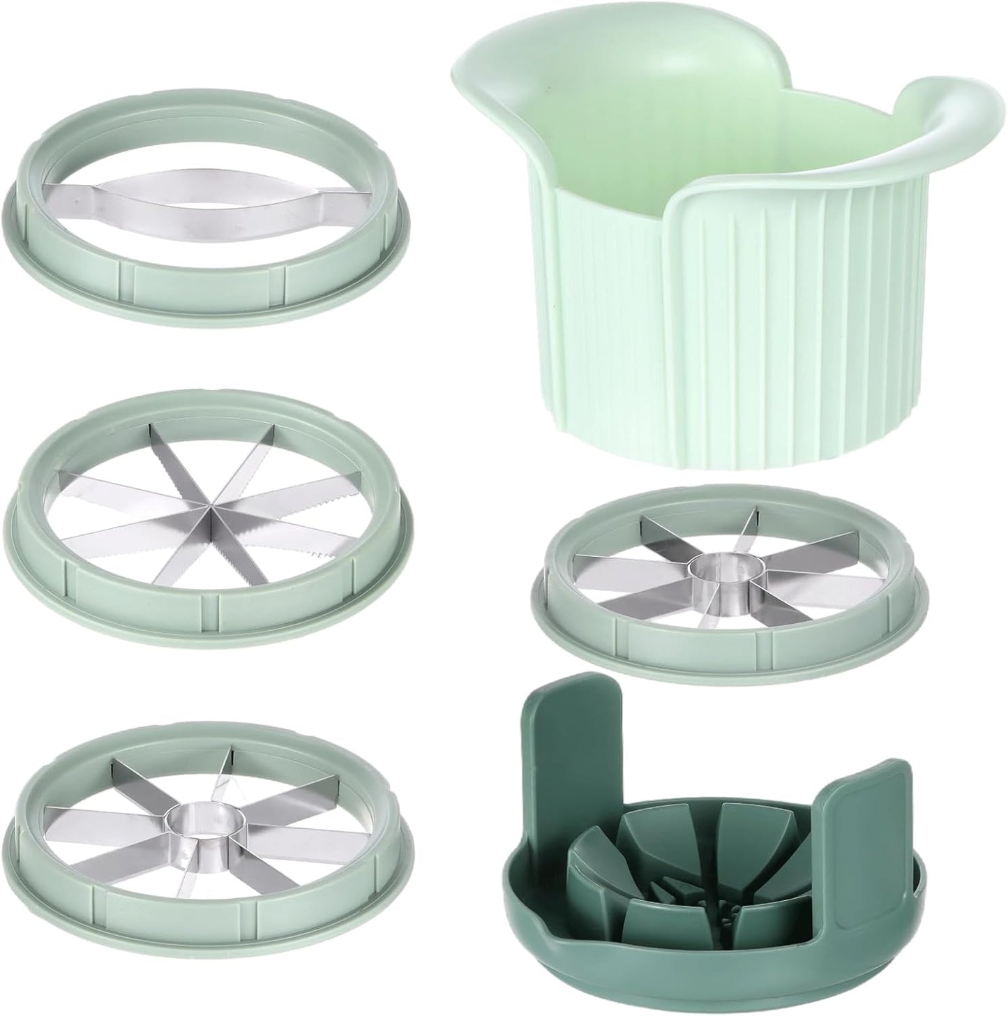 Apple Slicer and Corer Set with 3 Interchangeable Blades, Stainless Steel Apple Cutter, 8 Slices Slicer for Pear, Mango, Tomato, Green, 4.9 x 4.9 x 7.1 in
