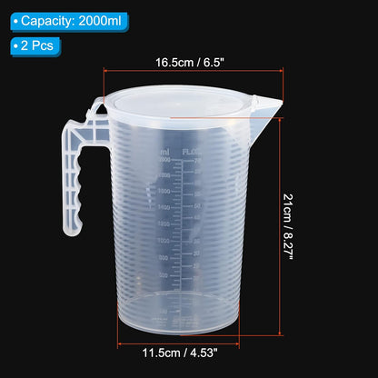 PATIKIL Graduated Beaker, 2 Pack 100ml PP Plastic Liquid Measuring Cup Double Sided Black Graduations with Handle Lid and Spout for Lab Kitchen Home