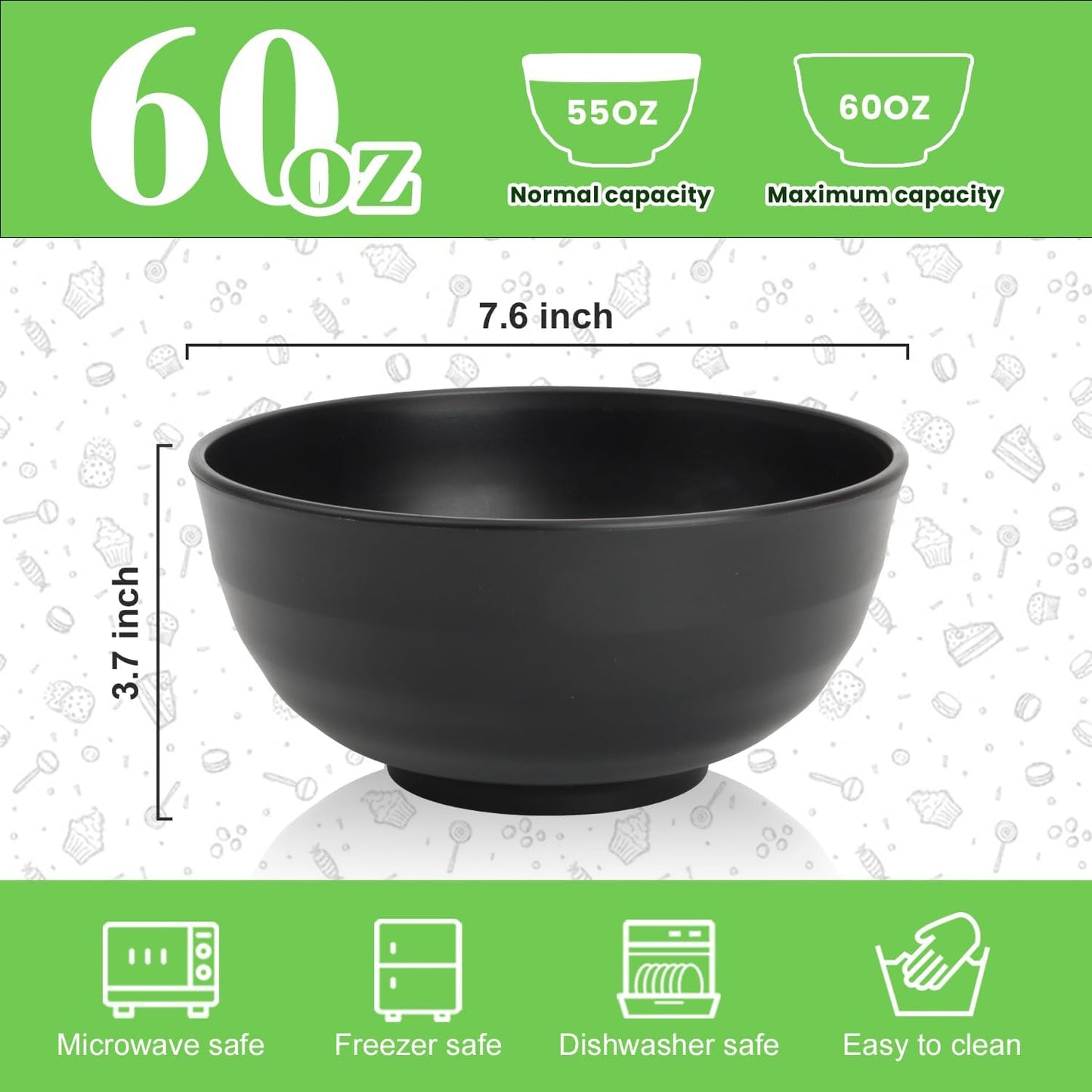 Wheat Straw Bowls Set with Lids, Unbreakable 40 OZ Cereal Bowls Set of 4, Salad Container for Lunch, Microwave & Dishwasher Safe Bowl Set for Kitchen, Picnic, RV, Camping, Multi