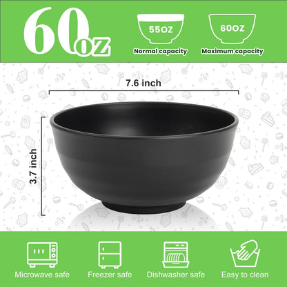 Wheat Straw Bowls Set with Lids, Unbreakable 40 OZ Cereal Bowls Set of 4, Salad Container for Lunch, Microwave & Dishwasher Safe Bowl Set for Kitchen, Picnic, RV, Camping, Multi