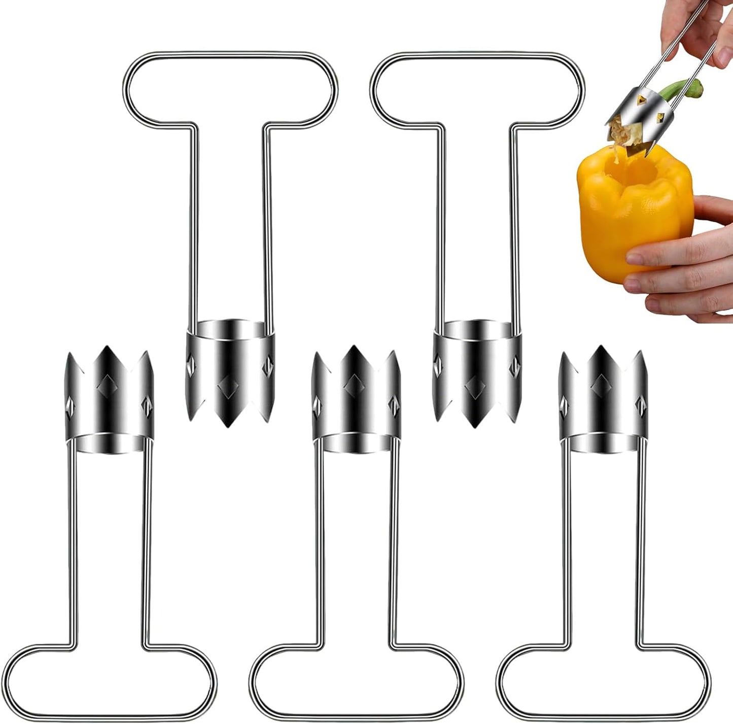 Multifunctional Fruit and Vegetable Core Remover,2026 New Red Bell Pepper Corer - Pepper, Pineapple, Pear, Apple Corer - Designed for a Wide Range of Fruits and Vegetables (2 PCS, Silver)