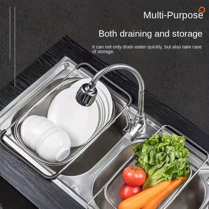 NikLye Stainless Steel Over the Sink Colander Basket with Expandable Handles, 6 Quart Fine Mesh Strainer for Pasta, Vegetables and Rice